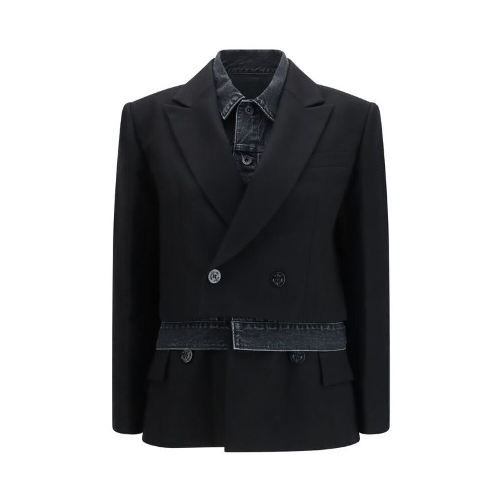 Sacai Women Wool Flannel And Denim Jacket